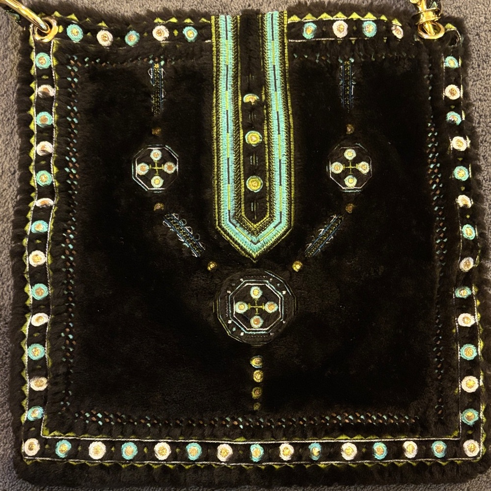 Elegant Brown and Gold Tory Burch Embellished Shearling Shoulder Bag